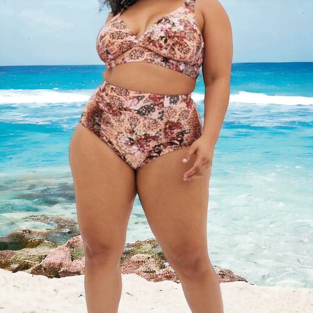 NWOT High-Waist Bikini Set in Neutral Floral Print - Women Swim